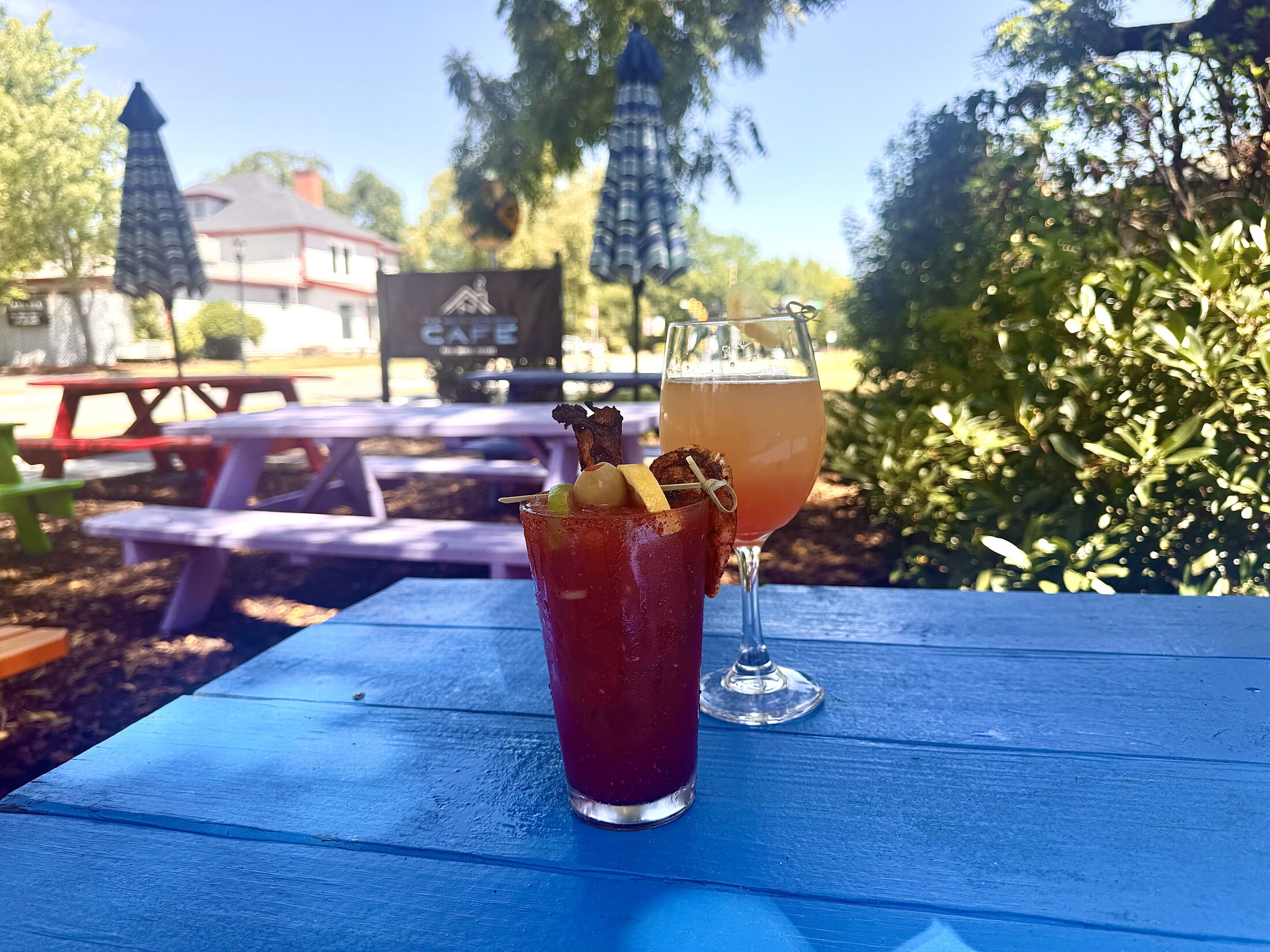 Bloody Mary and mimosa on the patio