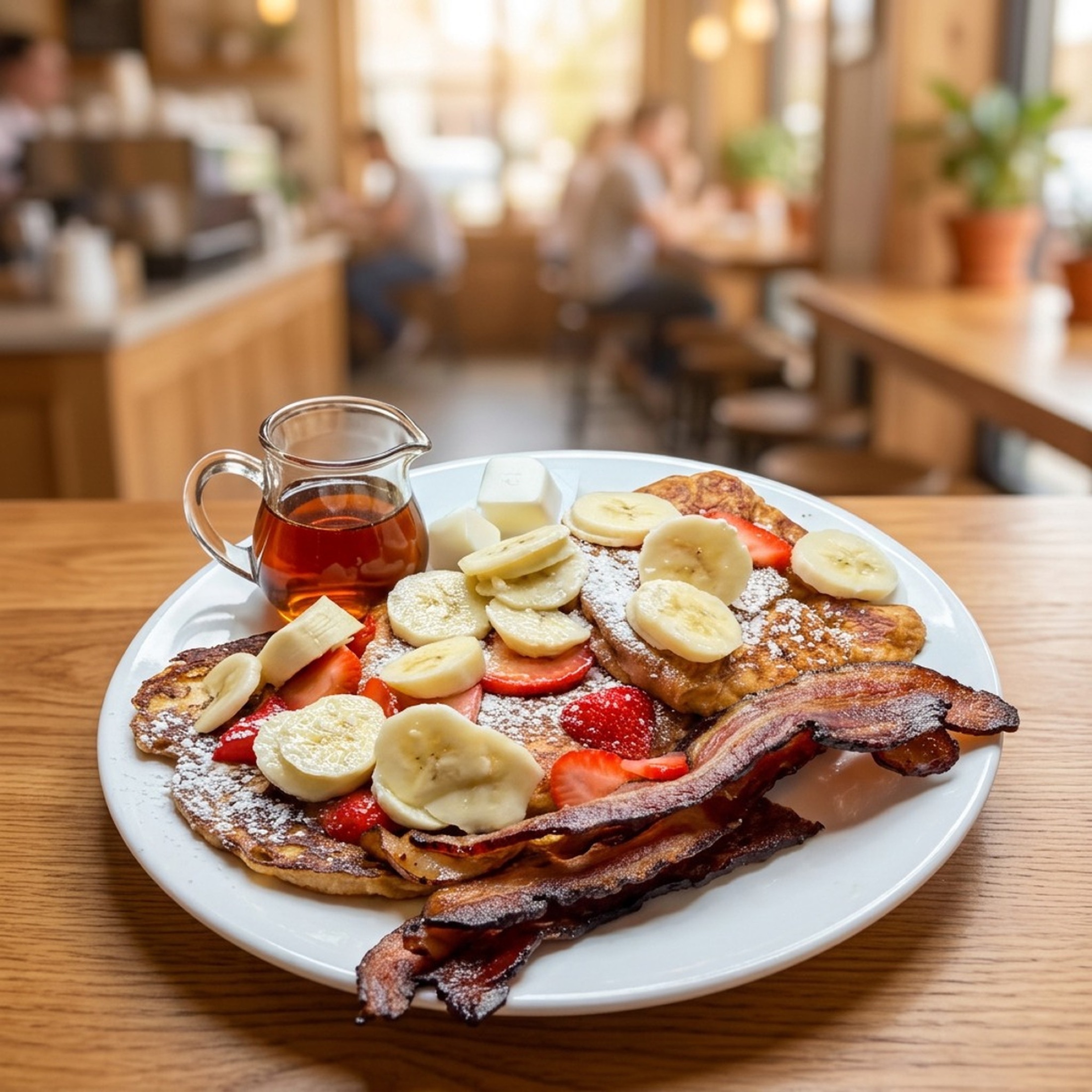 Buttermilk pancakes with banana and strawberry